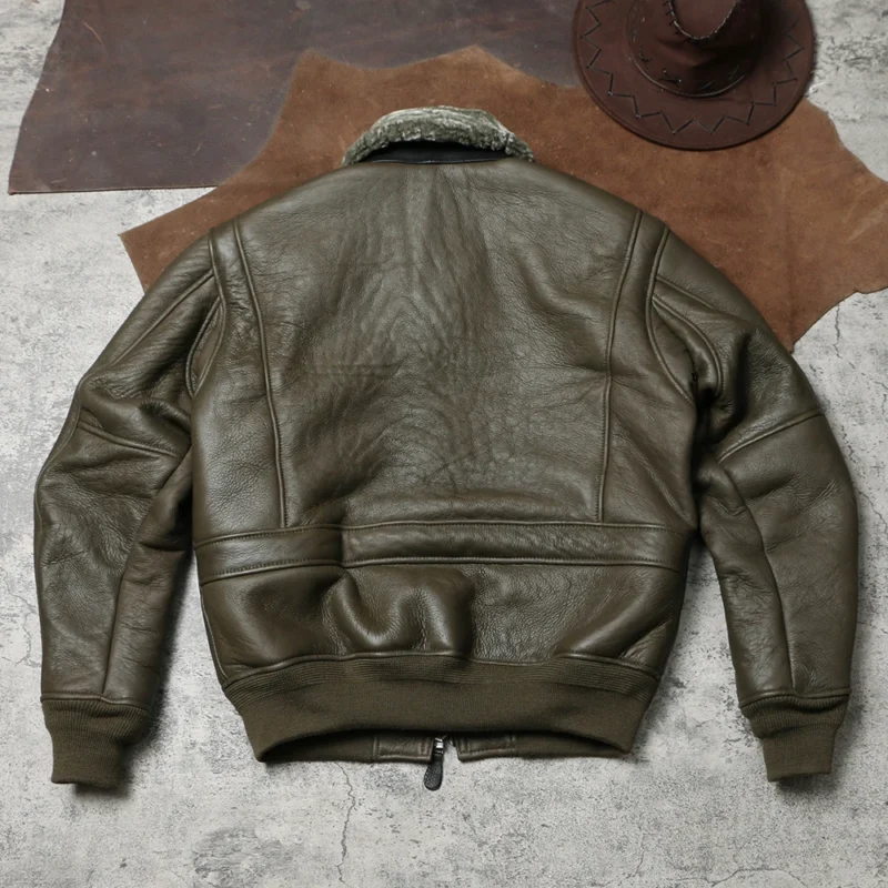 Men's Classic G1 Pilot Shearling Leather Jacket with Fur Lining - Image 6