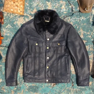 Classic Sheepskin Leather Flight Jacket with Turn-down Collar for Men