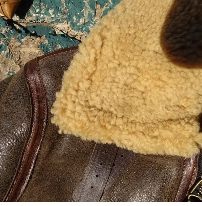 Premium Shearling Aviator Jacket with Genuine Leather Shell for Men - Image 4