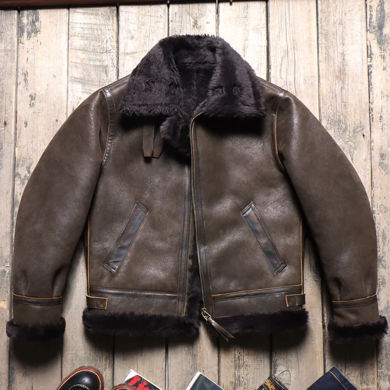 Premium Sheepskin B3 Flight Jacket with Shearling Collar for Men - Image 9