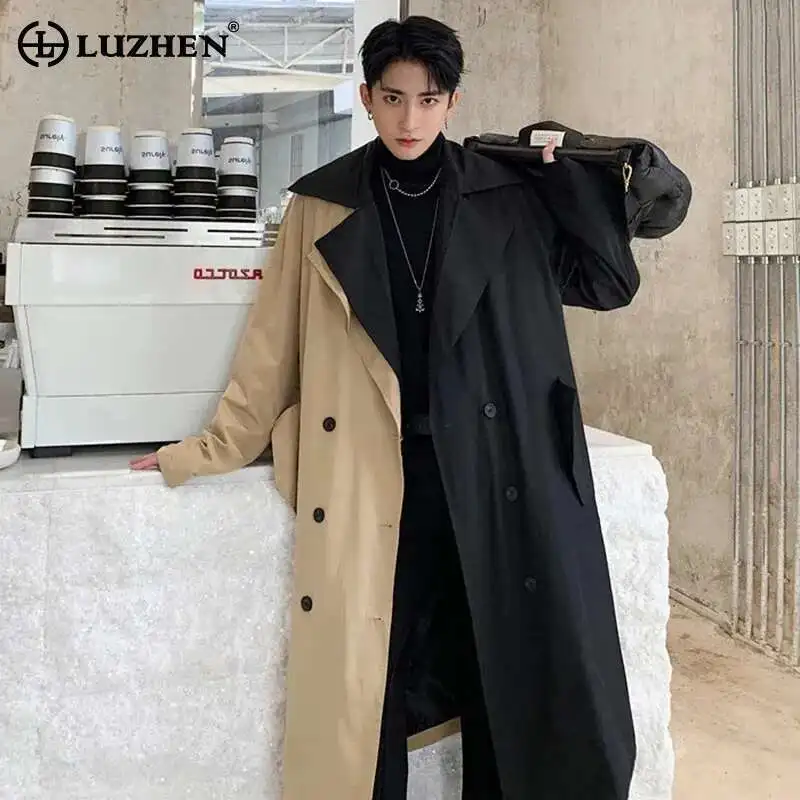 Navy blue double-breasted pea coat with traditional naval styling
