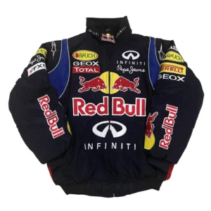Men's Embroidered Padded Racing Jacket Winter Motorcycle Coat