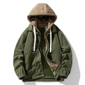 Men's Hooded Corduroy Work Coat with Casual Layered Design for Winter