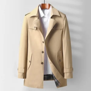 Men's Classic Single Breasted Trench Coat with Lapel Collar