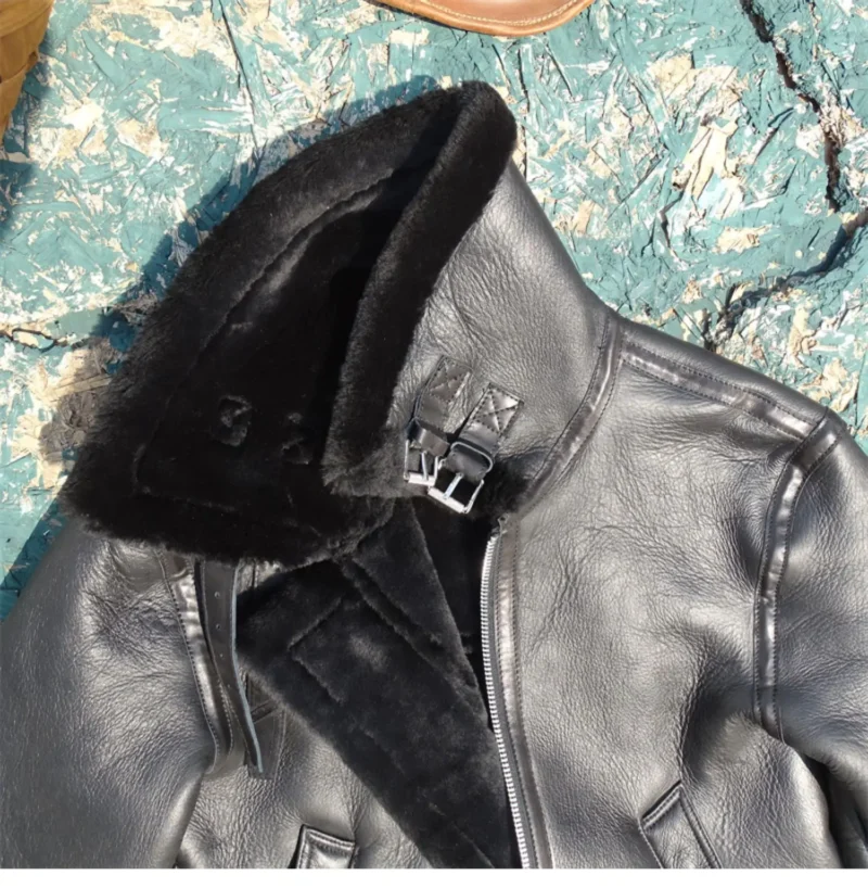 Men's Classic B6 Aviator Shearling Leather Jacket with Fur Lining - Image 6