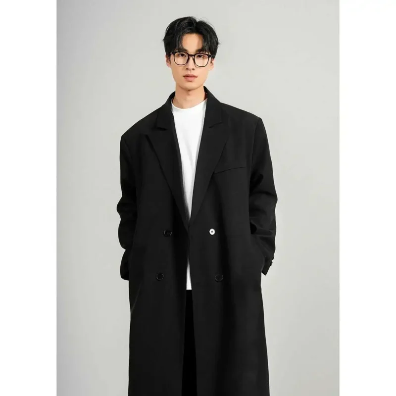 Men's Double Breasted Mid-Length Trench Coat with Belt - Image 8