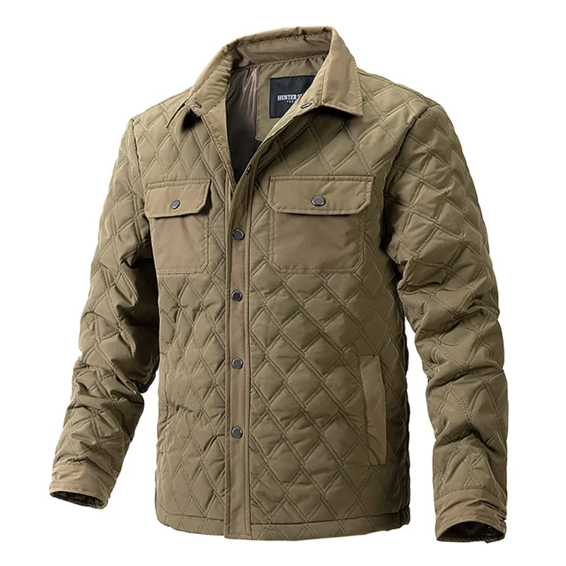Men's Diamond Plaid Casual Jacket with Lapel Collar and Double Pockets - Image 3