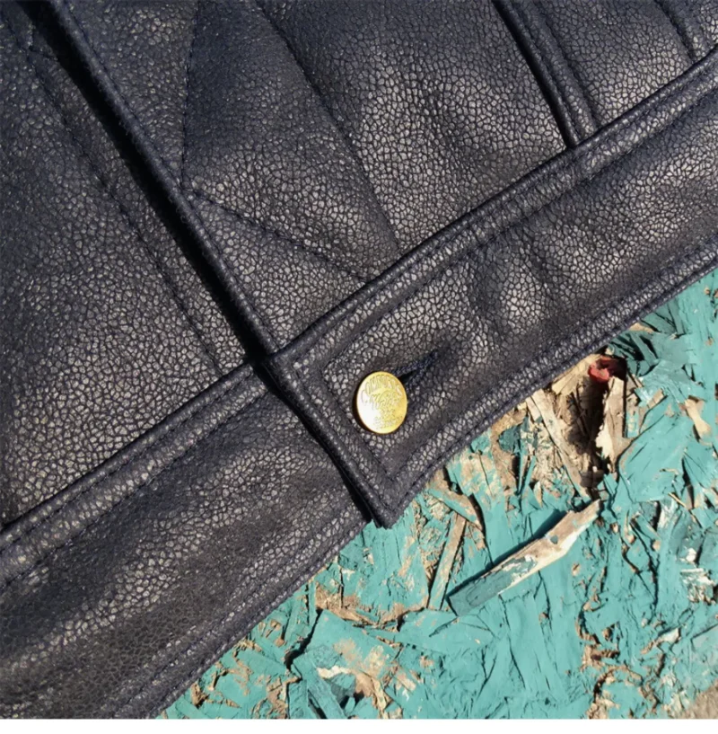Classic Sheepskin Leather Flight Jacket with Turn-down Collar for Men - Image 3