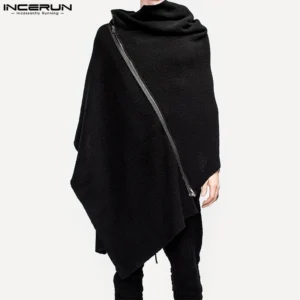 Men's Modern Cloak Trench Coat with Turtleneck Zipper