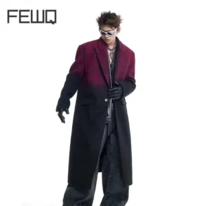 Men's Double Breasted Gradient Trench Coat with Contrast Color Design