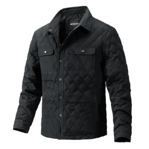 Men's Diamond Plaid Casual Jacket with Lapel Collar and Double Pockets