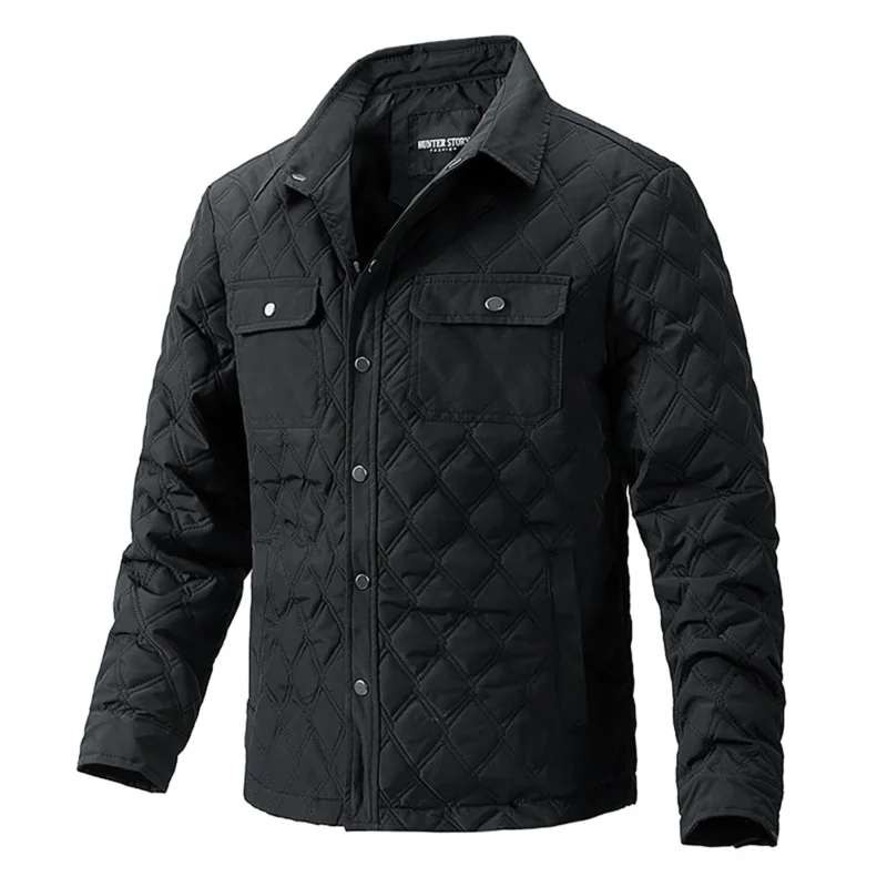 Men's Diamond Plaid Casual Jacket with Lapel Collar and Double Pockets