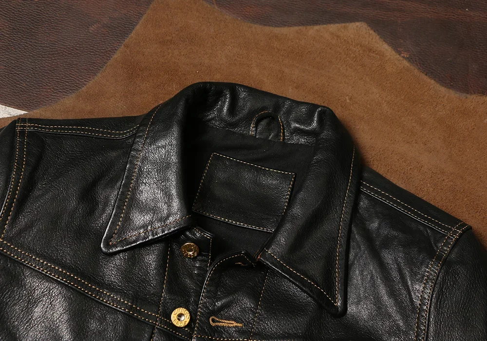 Premium black leather jacket with classic styling