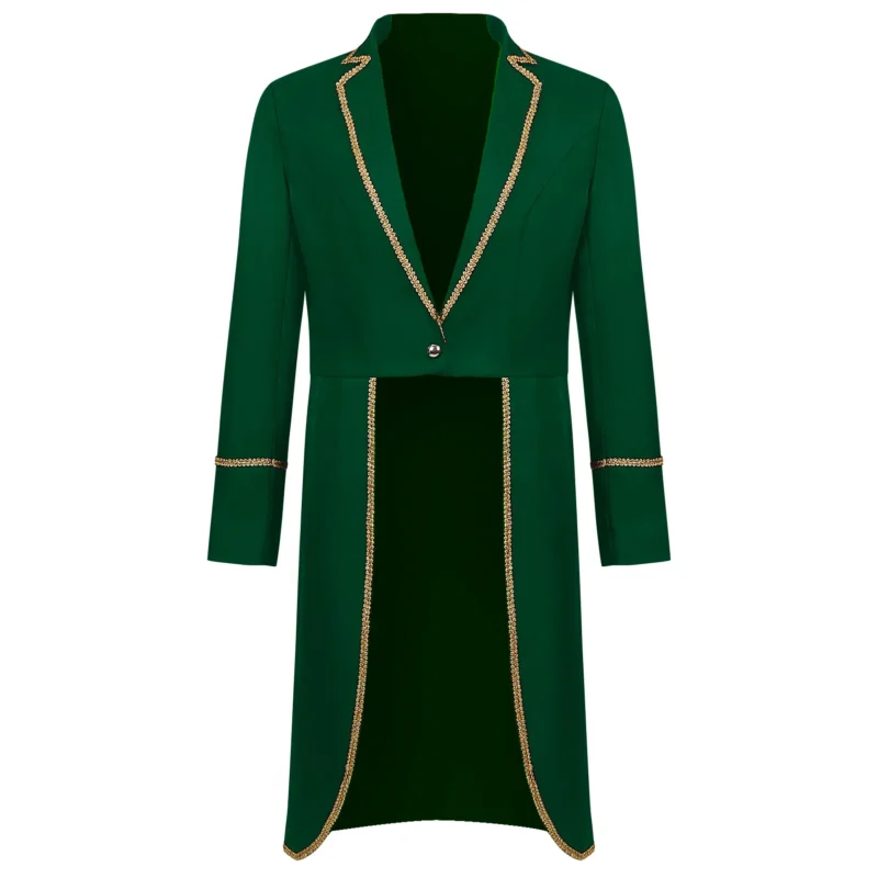 Medieval Gothic Mid-Length Trench Coat with Gold Embroidery for Men - Image 8