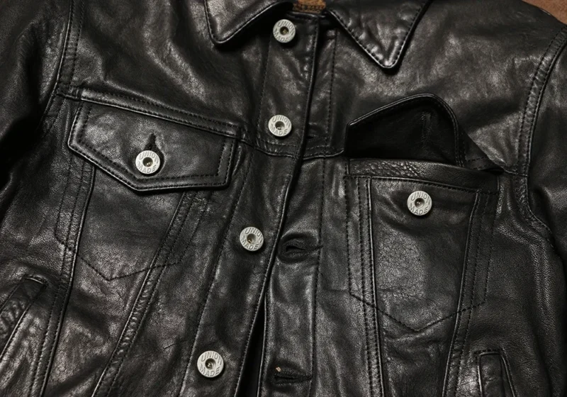 Vintage Washed Sheepskin Leather Jacket with Cargo Pockets for Men - Image 4