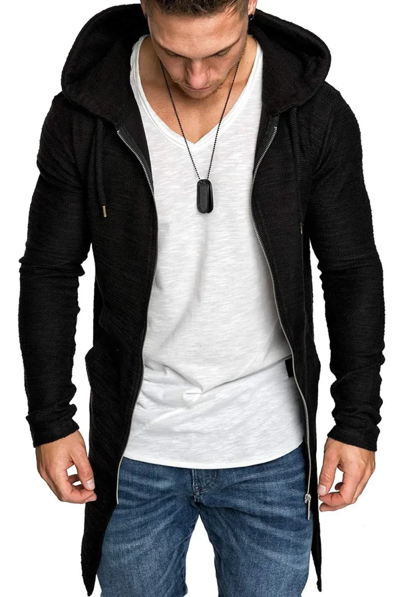 Men's Cotton Casual Hooded Trench Coat with Zipper Closure - Image 7