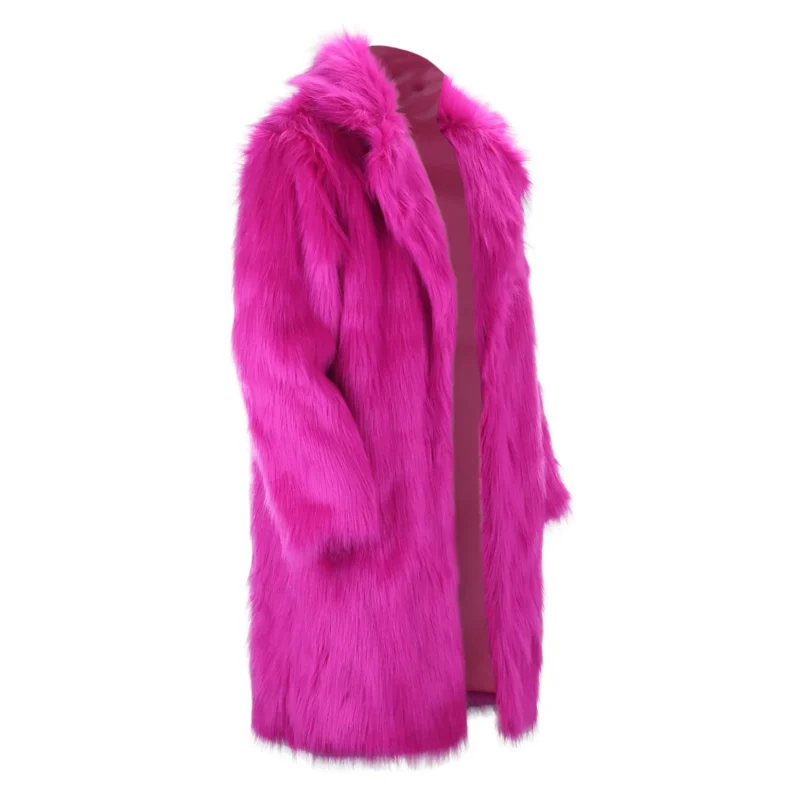 Men's Pink Leopard Print Wool Blend Winter Coat with Detachable Hood - Image 5
