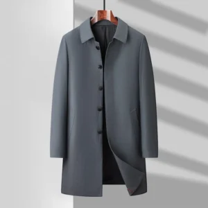 Classic Men's Slim Fit Single Breasted Trench Coat with Lapel Collar