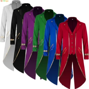 Medieval Gothic Mid-Length Trench Coat with Gold Embroidery for Men