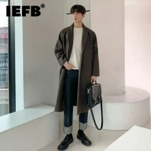 Men's Classic Wool Long Overcoat with Single Button Closure