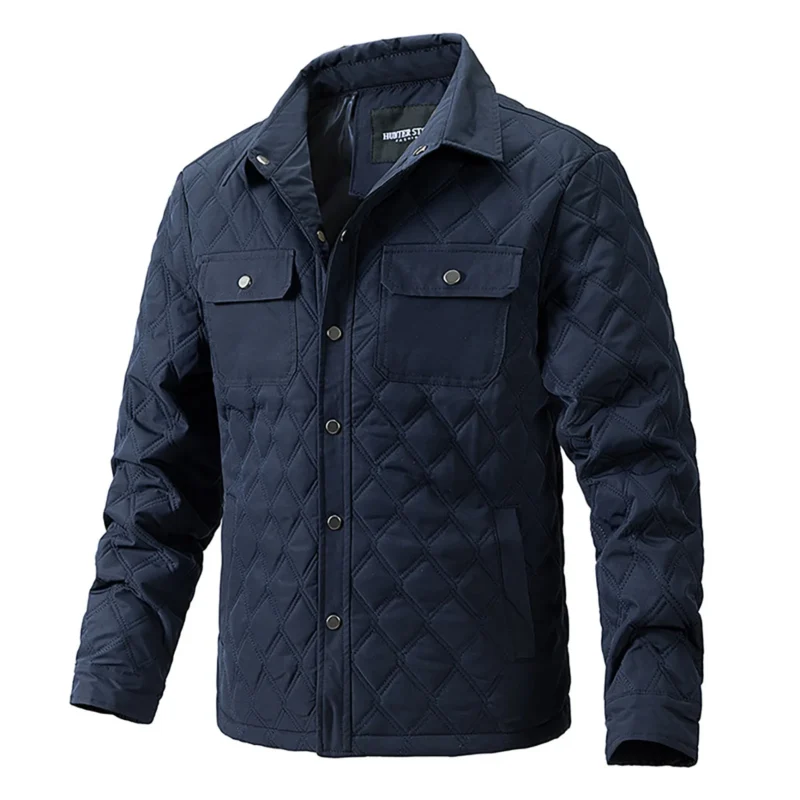 Men's Diamond Plaid Casual Jacket with Lapel Collar and Double Pockets - Image 2