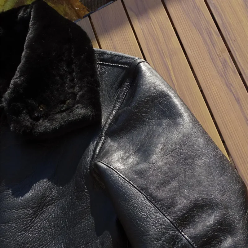 Premium Sheepskin Aviator Jacket with Real Fur Lining for Men - Image 3