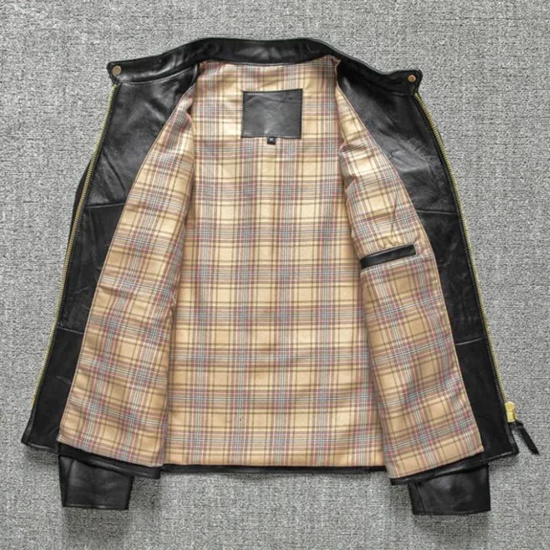 Premium Sheepskin Leather Motorcycle Jacket with Stand Collar for Men - Image 3