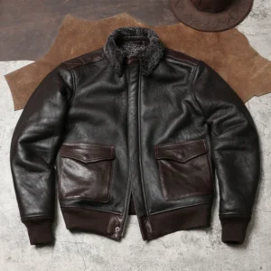 Men's Classic A2 Pilot Shearling Leather Jacket with Sheepskin Fur Lining