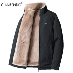 Men's Winter Thick Fleece Stand Collar Jacket Casual Windproof Outerwear
