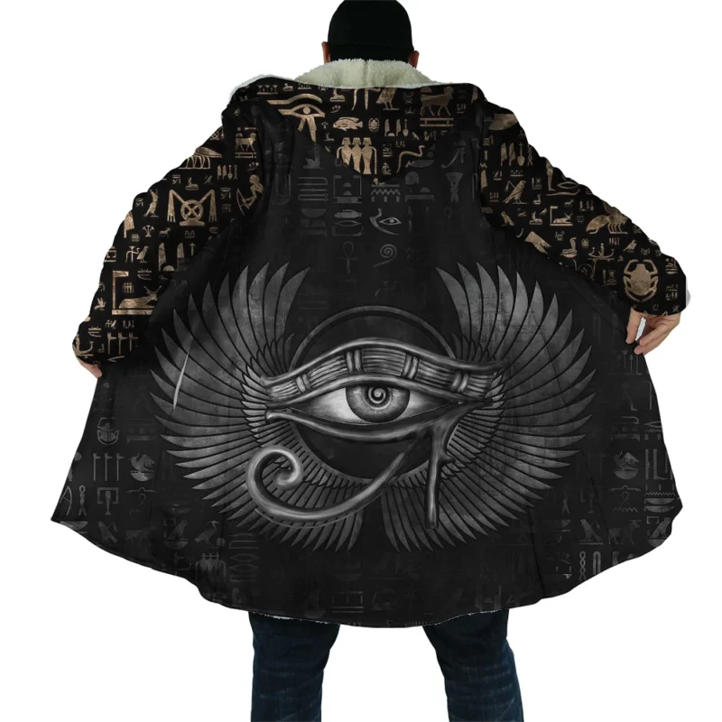 Men's Egyptian Mythology Fleece Cloak Hoodie with 3D Eye of Horus Print - Image 10