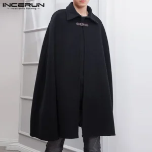 Men's Cape Trench Coat with Lapel Collar and Single Button