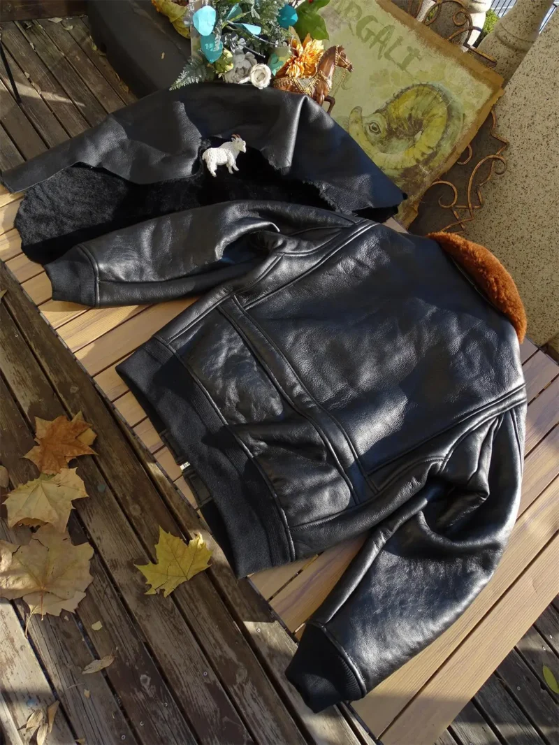 Premium Sheepskin Shearling Bomber Jacket for Men Winter - Image 2
