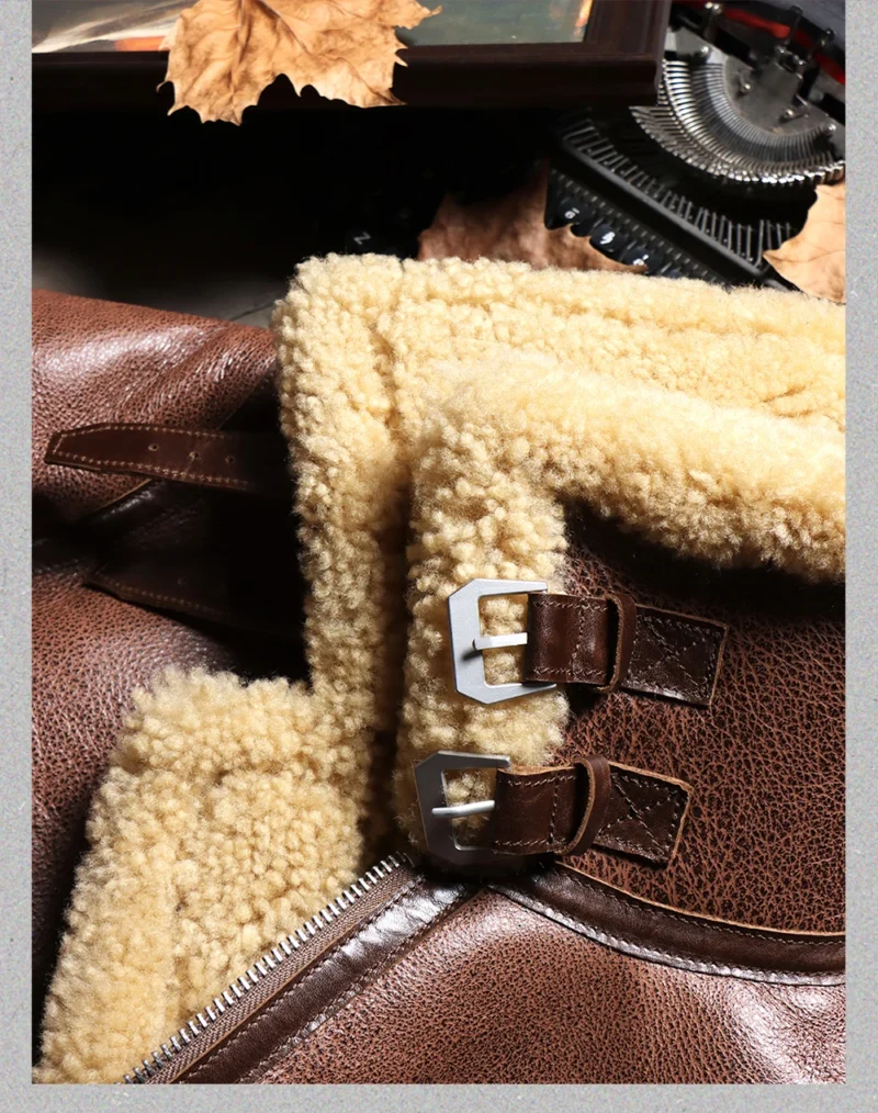Premium Men's B3 Bomber Shearling Leather Winter Jacket with Wool Interior - Image 4