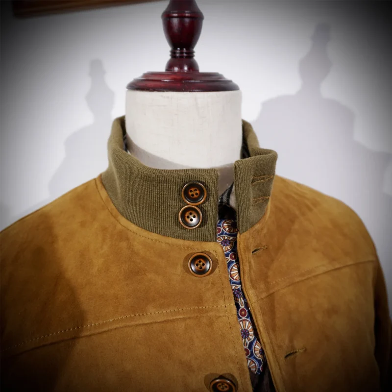 Men's Vintage A1 Flight Suede Leather Jacket Slim Fit Stand Collar - Image 4