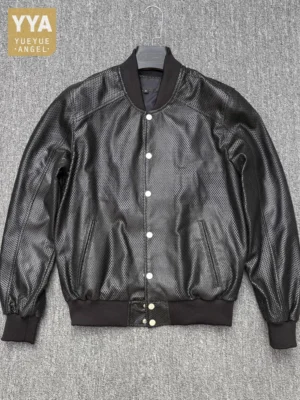 Men's Premium Sheepskin Leather Bomber Jacket with Stand Collar