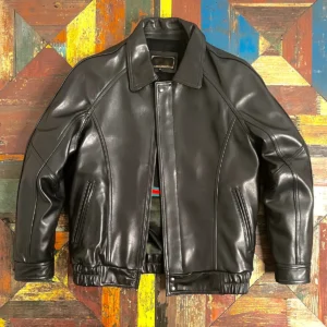 Vintage Full Grain Goatskin Leather Jacket with Turn-down Collar for Men