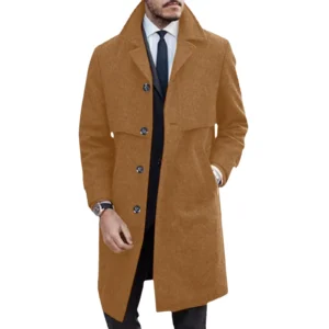 Classic Men's Winter Trench Coat with Detachable Hood