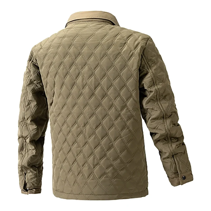 Men's Diamond Plaid Casual Jacket with Lapel Collar and Double Pockets - Image 6