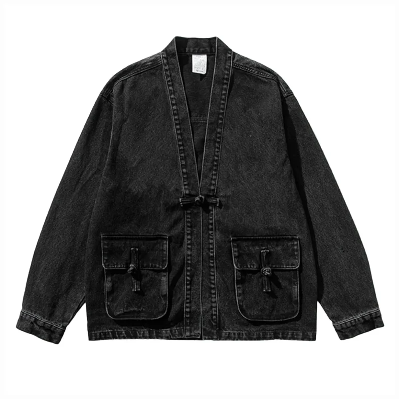 Men's Vintage Denim Jacket with Detachable Hood and Zipper Closure - Image 6