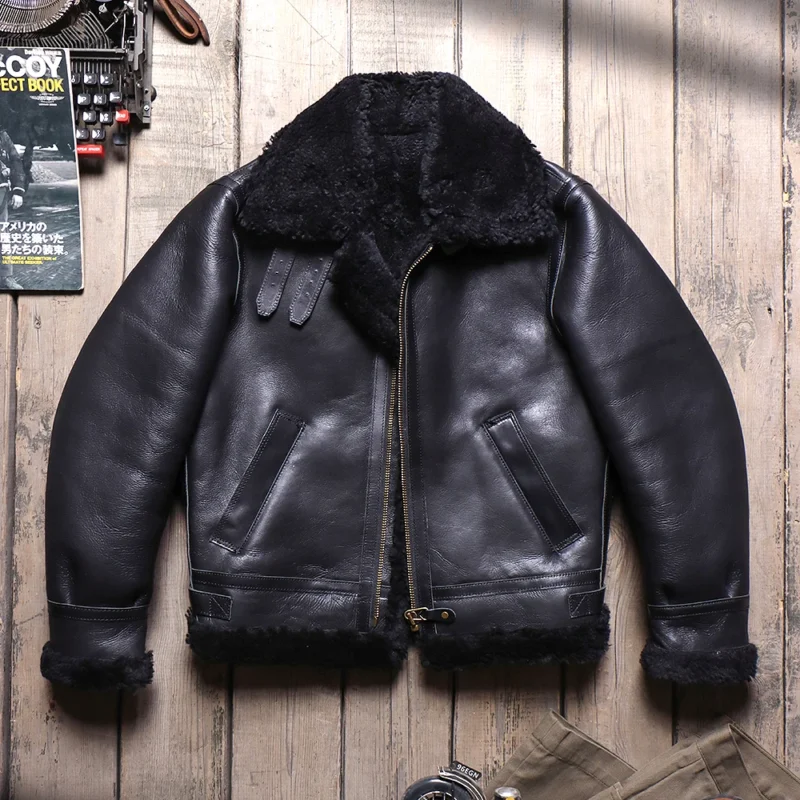 Premium Sheepskin B3 Flight Jacket with Shearling Collar for Men - Image 7