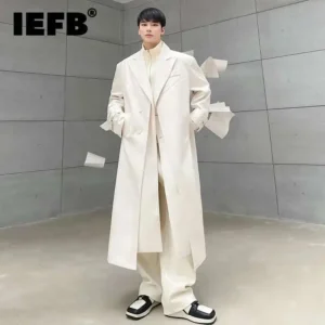 Men's Classic Wool Overcoat with Padded Shoulders Single Breasted Long