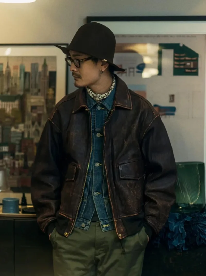 Vintage A2 Sheepskin Flight Leather Jacket for Men - Image 2