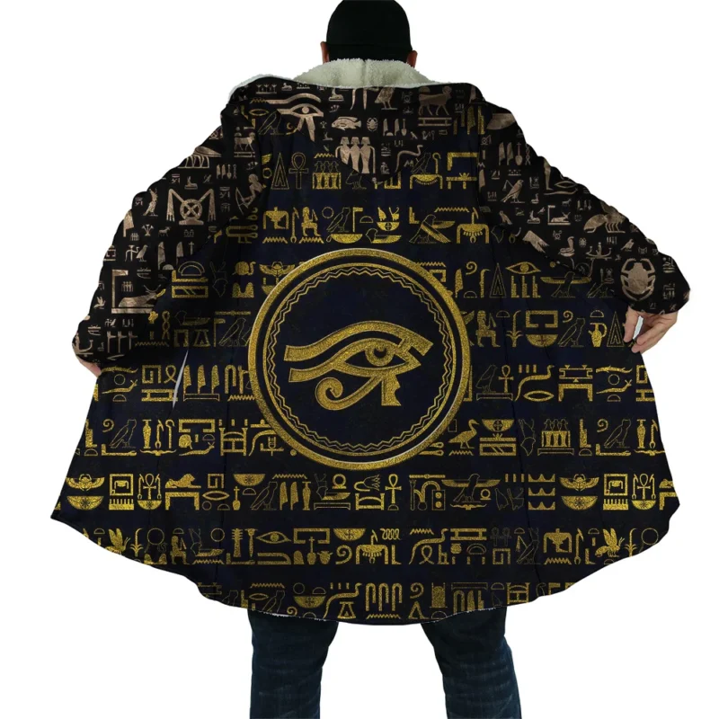 Men's Egyptian Mythology Fleece Cloak Hoodie with 3D Eye of Horus Print