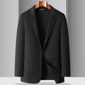 Men's Classic Wool Blend Short Overcoat with Turn-down Collar