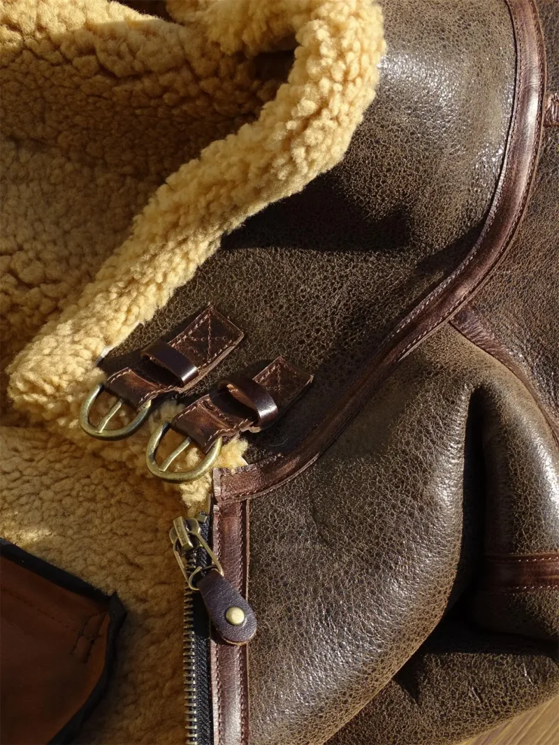 Men's Classic B6 Aviator Shearling Leather Jacket - Winter Flight Coat - Image 4