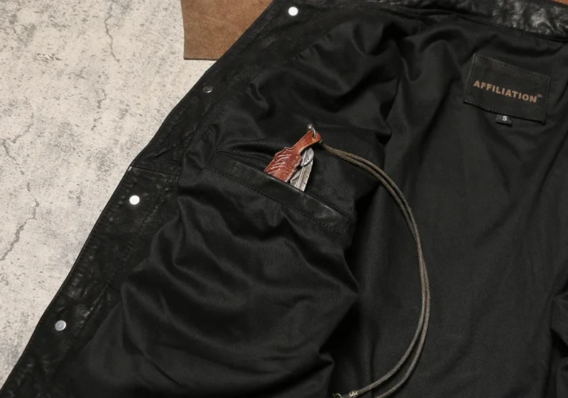 Premium Oil Cashmere Sheepskin Leather Jacket with Turn-down Collar for Men - Image 6