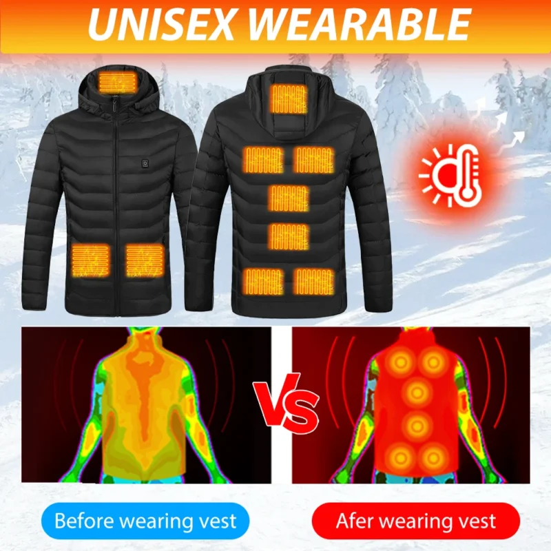 9-Zone USB Electric Heated Parka with Detachable Hood for Men - Image 4