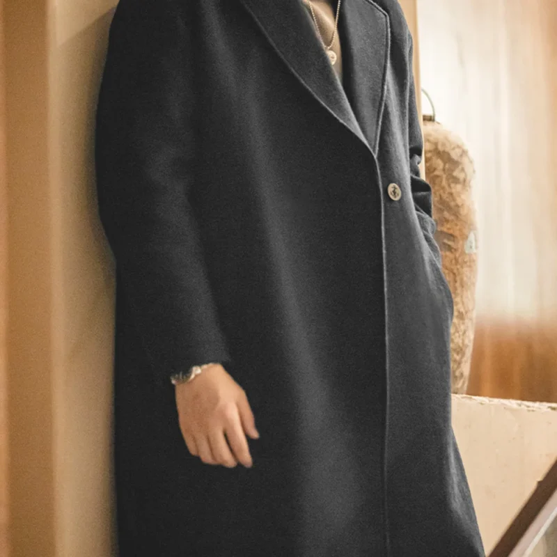 Classic Wool Single Breasted Overcoat for Men - Image 5