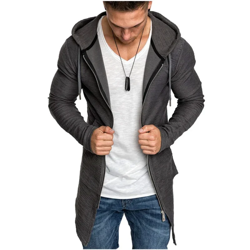 Men's Cotton Casual Hooded Trench Coat with Zipper Closure - Image 2