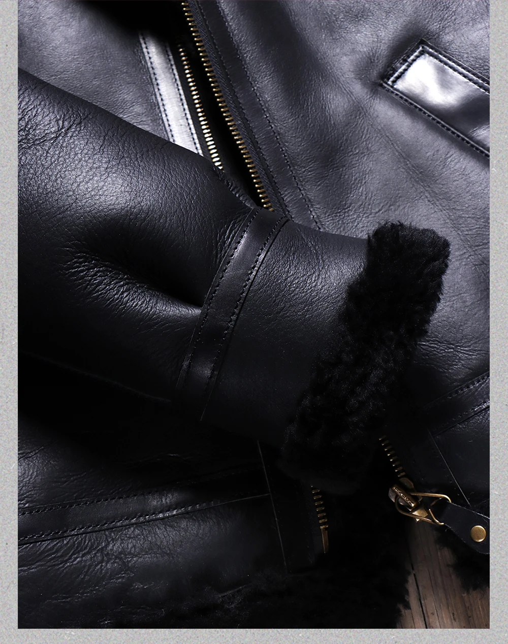 Premium sheepskin bomber jacket with shearling collar